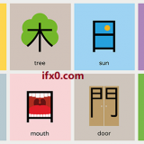 fire-tree-sun-moon-person-mouth-door-mountain-in-Chinese